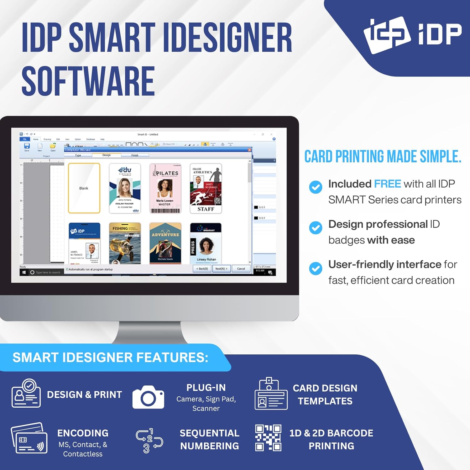 IDP SMART-31 Series ID Card Duplex Printer Kit with Software, Manual and Guides - Includes 250-Print YMCKO Color Ribbon and 100 PVC Plastic Cards - Now with SMARTMark Security