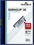 Durable Report Cover with DURACLIP Letter-Size 8.5" x 11" Inches - Holds Up to 30 Pages - Clear Cover and Navy Blue Border - Box of 25