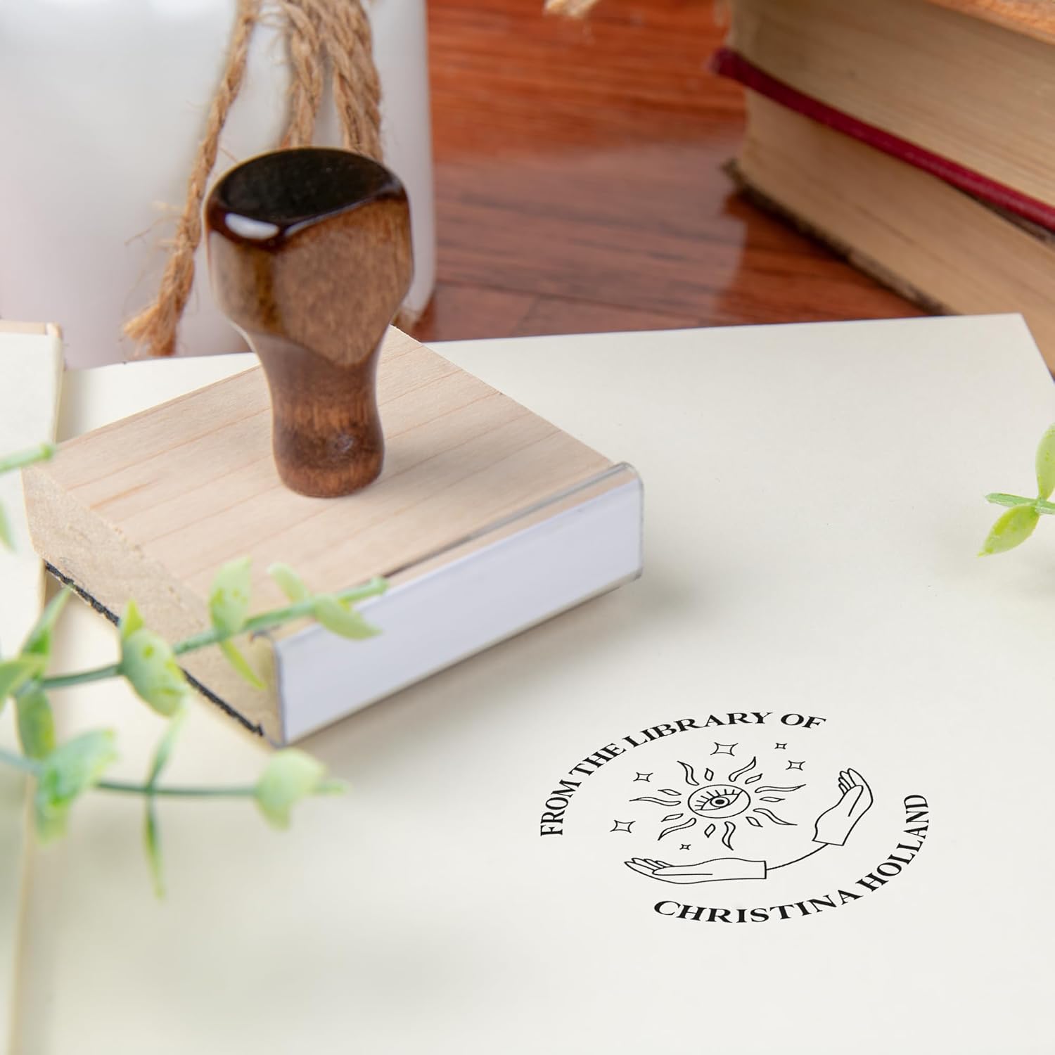 from The Library of Embossers & Stamps for Fantasy Book Readers | Custom Embosser | Custom Stamp | Ex Libris | Elevate Your Fantasy Collection of Stories and Novels (Design 18, Wood Hand Stamp)