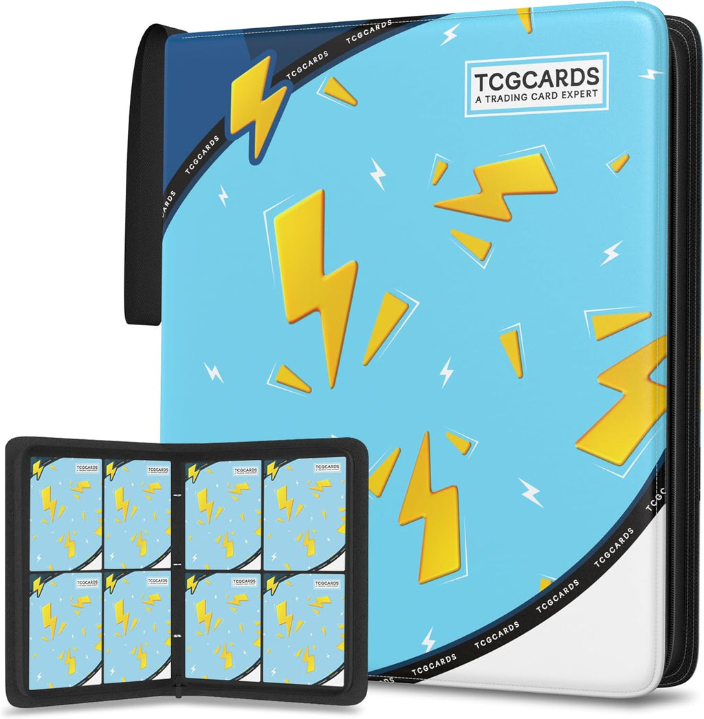 Trading Card Binder 4 Pocket，Card Binder 400 Pockets Card Book Holder Cards with 50 Removable Sleeves，3-Ring Zip Design MTG/TCG/Sport Collectible Trading Card Albums Gifts for Boys and Girls (Blue)