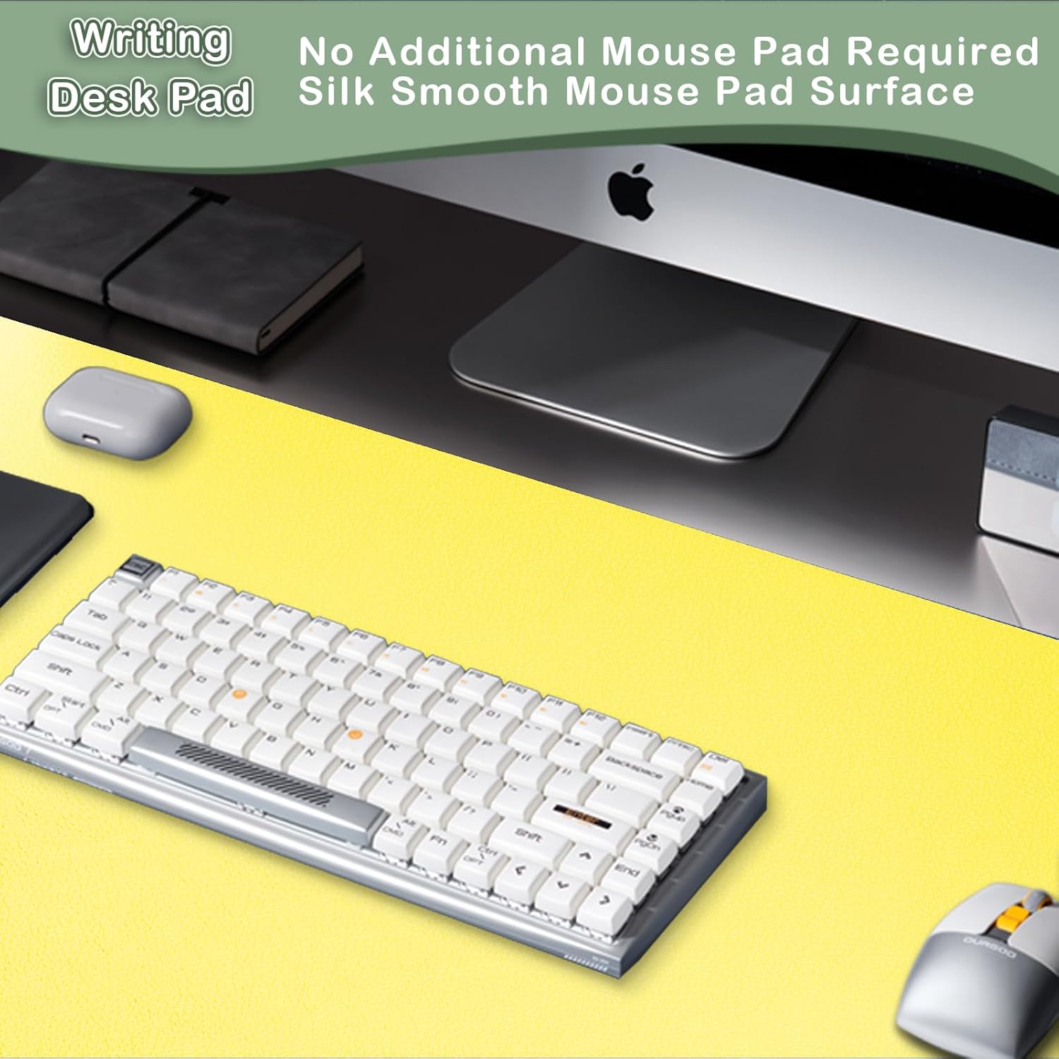Boutilon Leather Desk Pad Protector,Non-Slip Mouse Pad,Laptop Desk Pad,Office Mouse Mat,Waterproof Leather Desk Blotter,Desk Writing Pad for Office and Home (S-Lemon,24"x 14")
