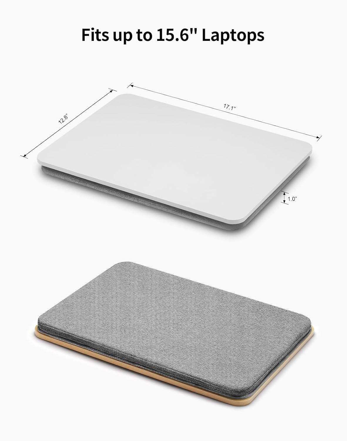 Portable Lap Laptop Desk with Pillow Cushion, Fits up to 15.6 inch Laptop, Lap Stand for Bed & Couch & Carpet, Book Tablet/Drawing Board/Computer Laptop Stand - White