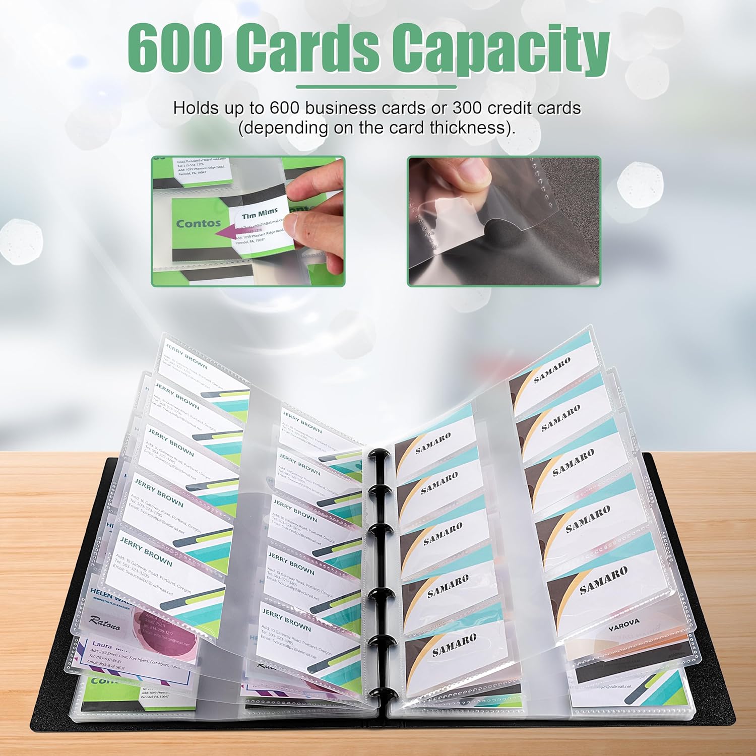 MyLifeUNIT Business Card Book, Name Card Holder Book with 600 Business Cards Capacity, Credit Card Book File Storage (Black)