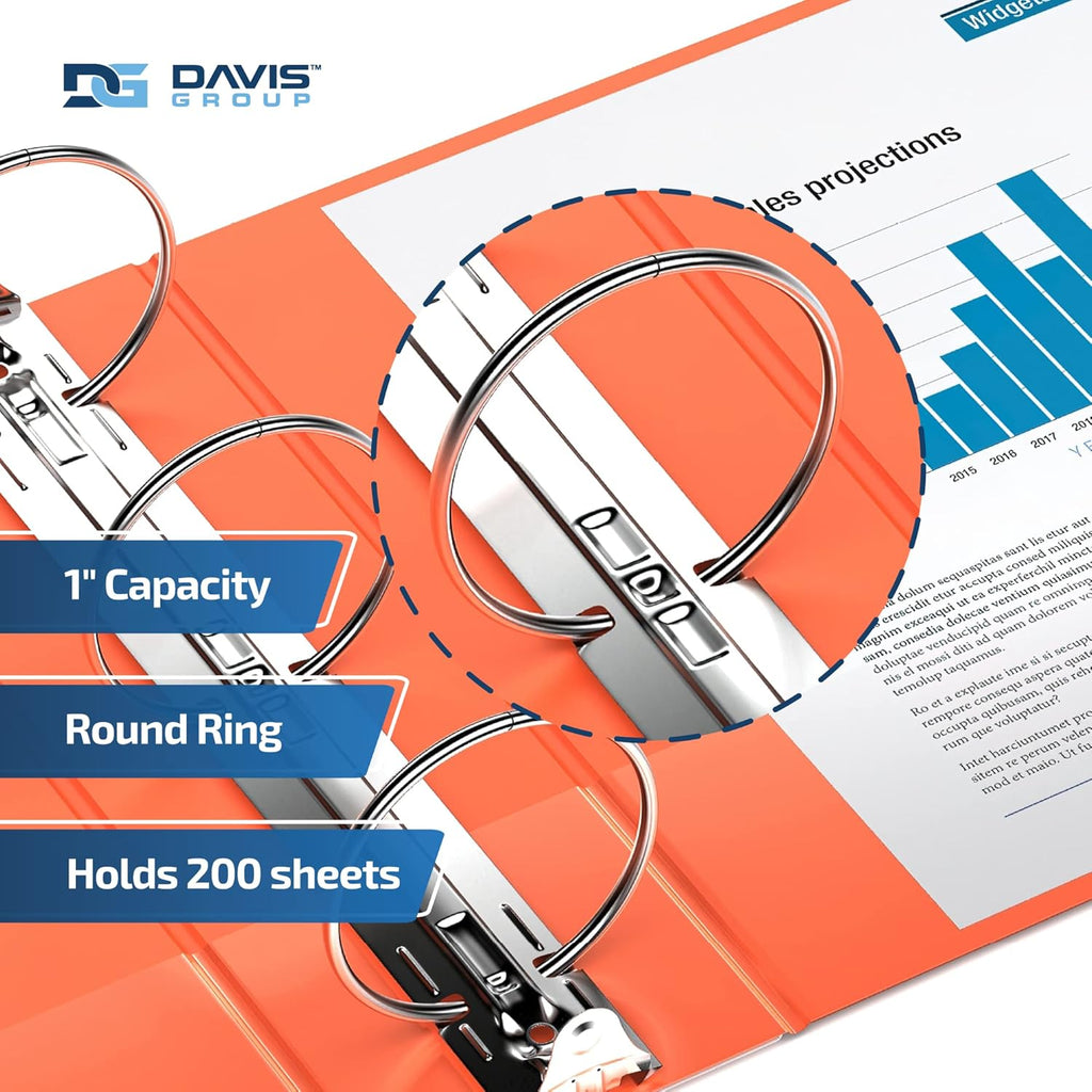 Premium Economy 6-Pack 3-Ring Binders for School or Office, Round-Ring Binders, 1 Inch, Orange