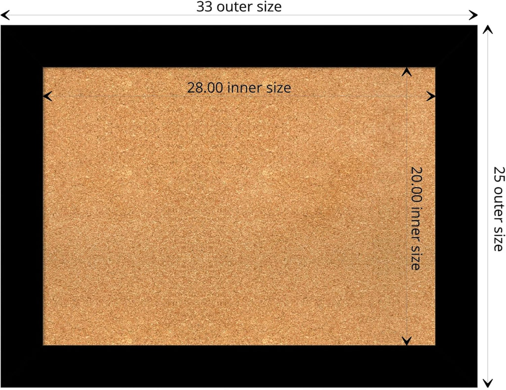 Amanti Art Natural Cork Board for Wall, 25x33 Vision Board with Black Wood Frame, Medium Corkboard Office Decor for Home Organization, Casual Corkboard Pinboard to display items for home organization