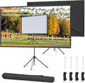 Outdoor Projector Screen 60 Inch, 16:9, High Gain, Projector Screen with Stand, Wind-resistant Design for Portable Projection Screen Outdoor, With Ropes and Spikes, 4K Image for Home Theater, Camping.