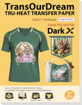 TransOurDream Tru-Heat Transfer Paper for Dark Polyester Fabrics (Dark X, 8.5"x11", 50 Sheets) Printable Iron on Heat Transfer Vinyl for Inkjet Printer