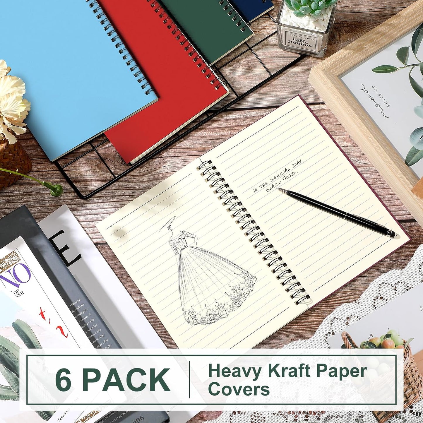 Yahenda Spiral Notebook Bulk A5 College Ruled Journals Notebooks Lined 8.3 x 5.5 Inch Note Books Writing Thick Paper Notebook for Christmas Office Business School Gifts Supplies(Trendy Colors, 6 Pcs)