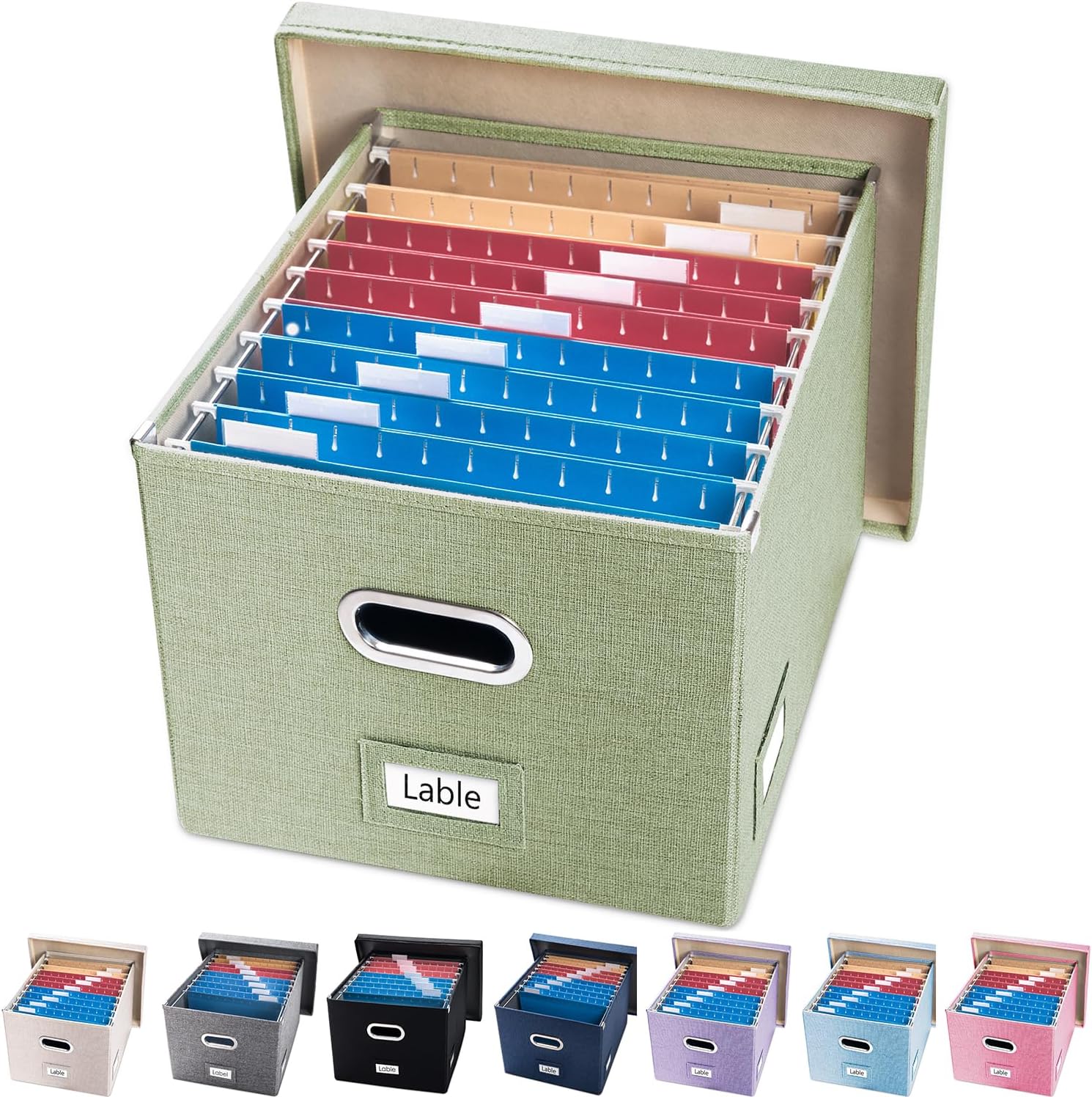 PRANDOM File Organizer Box - Set of 1 Collapsible Decorative Linen Filing Storage Hanging File Folders with Lids Office Cabinet Letter/Legal Green (17x14x11.2 inch)
