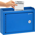 Adir Corp Suggestion Box with Slot and Lock - Drop Box with Lock, Cash Dropbox - 9.8x7.5x3.4 Inches Wall Mount Donation Box - Metal Deposit Box (Blue)