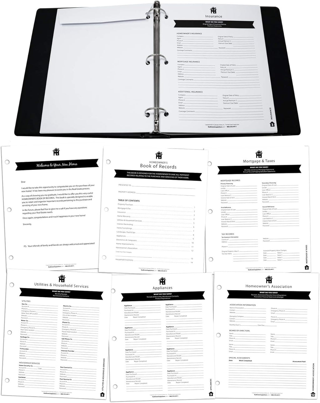 Homeowner's Book of Records Binder, Organize Household Receipts and Home Repair Record Keeping (Navy)