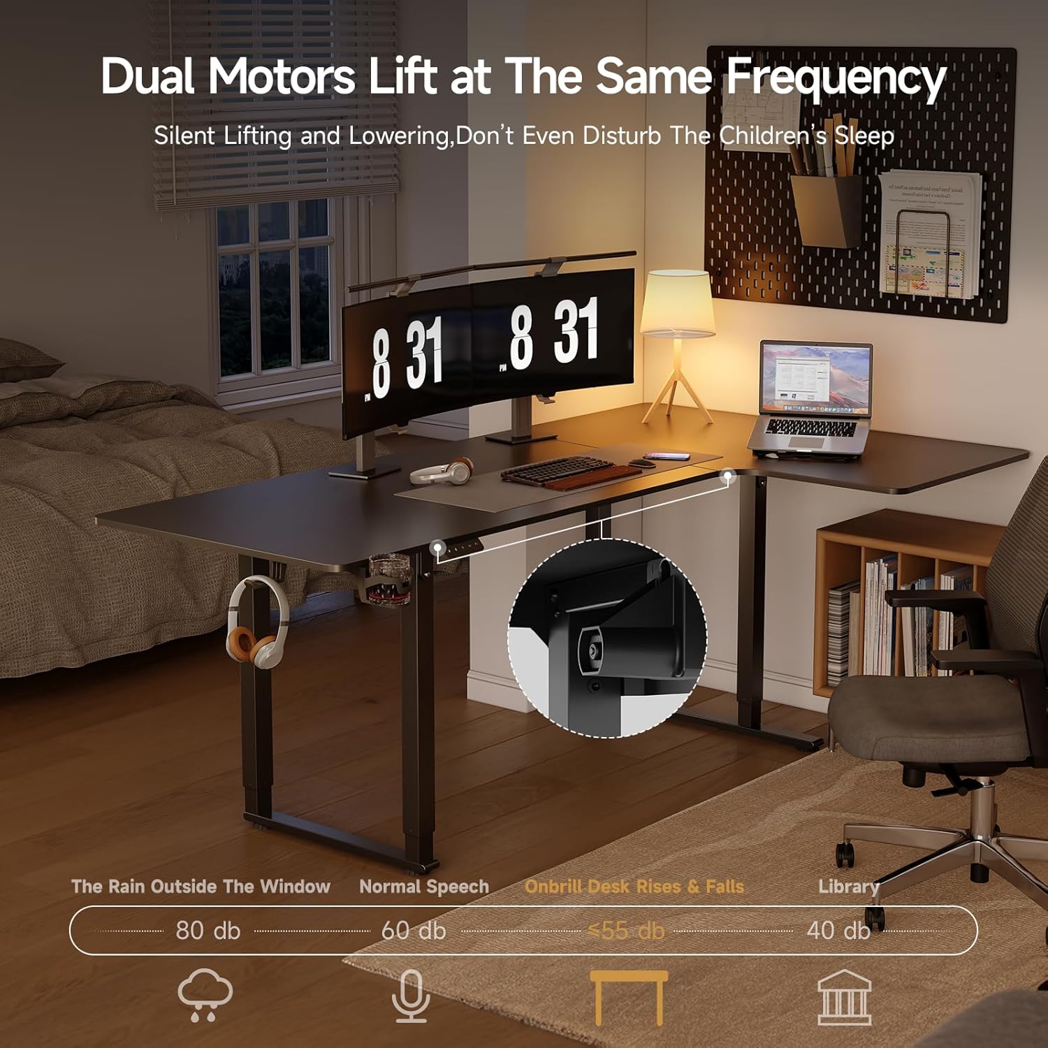 L Shaped Standing Desk, 71x43 Inches Electric L Stand Up Desk with 4 Legs, Dual Motor and Memory Controller, Adjustable Height from 28-46 Inches for Home and Computer Workstation, Black