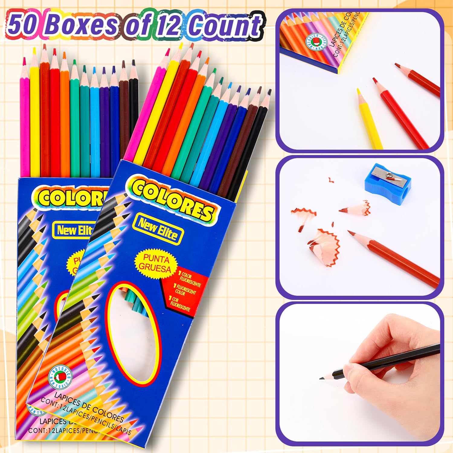 600 Count Colored Pencils Bulk, 12 Assorted Colors, 50 Packs Pre-sharpened Colored Pencils Back to School Supplies Aesthetic Kit for Kindergarten Preschool, with 24 Pcs Sharpeners