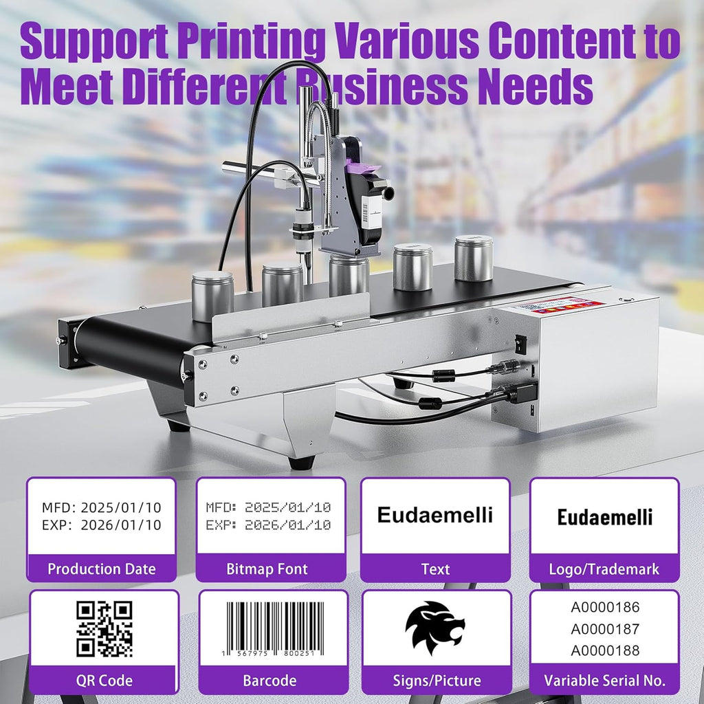 TIJ228 Inkjet Coding Machine with Mini Conveyor Belt, 2-12.7mm Industrial Online Inkjet Printer with 42ml Original Quick-Drying Ink for Expiry Dates,Batch Numbers,Barcodes,QR Codes,Logos,Labels