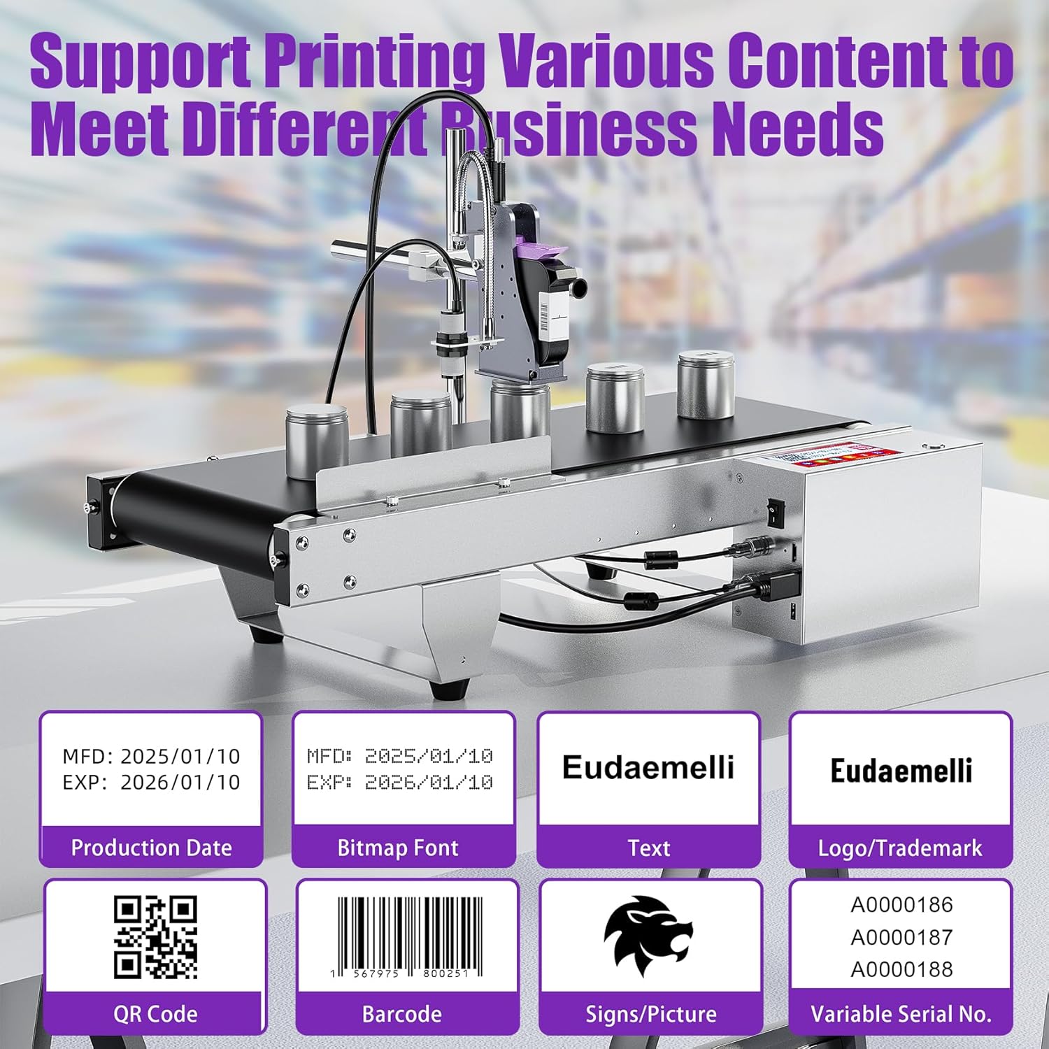 TIJ228 Inkjet Coding Machine with Mini Conveyor Belt, 2-12.7mm Industrial Online Inkjet Printer with 42ml Original Quick-Drying Ink for Expiry Dates,Batch Numbers,Barcodes,QR Codes,Logos,Labels