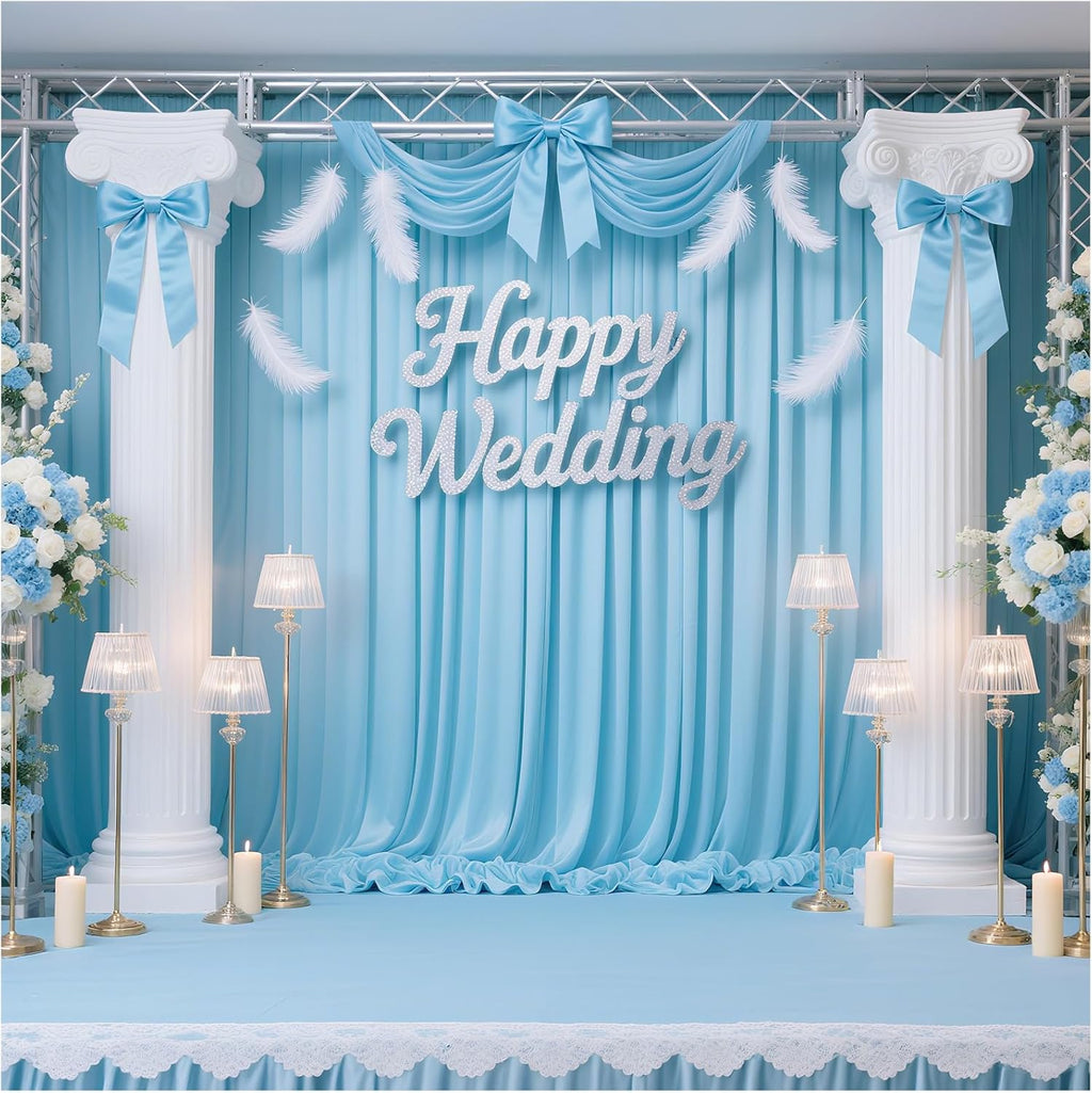 Baby Shower Backdrop Curtains 10x10ft: Baby Blue Backdrop Drapes - Polyester Photo Background Wedding Party Decorations