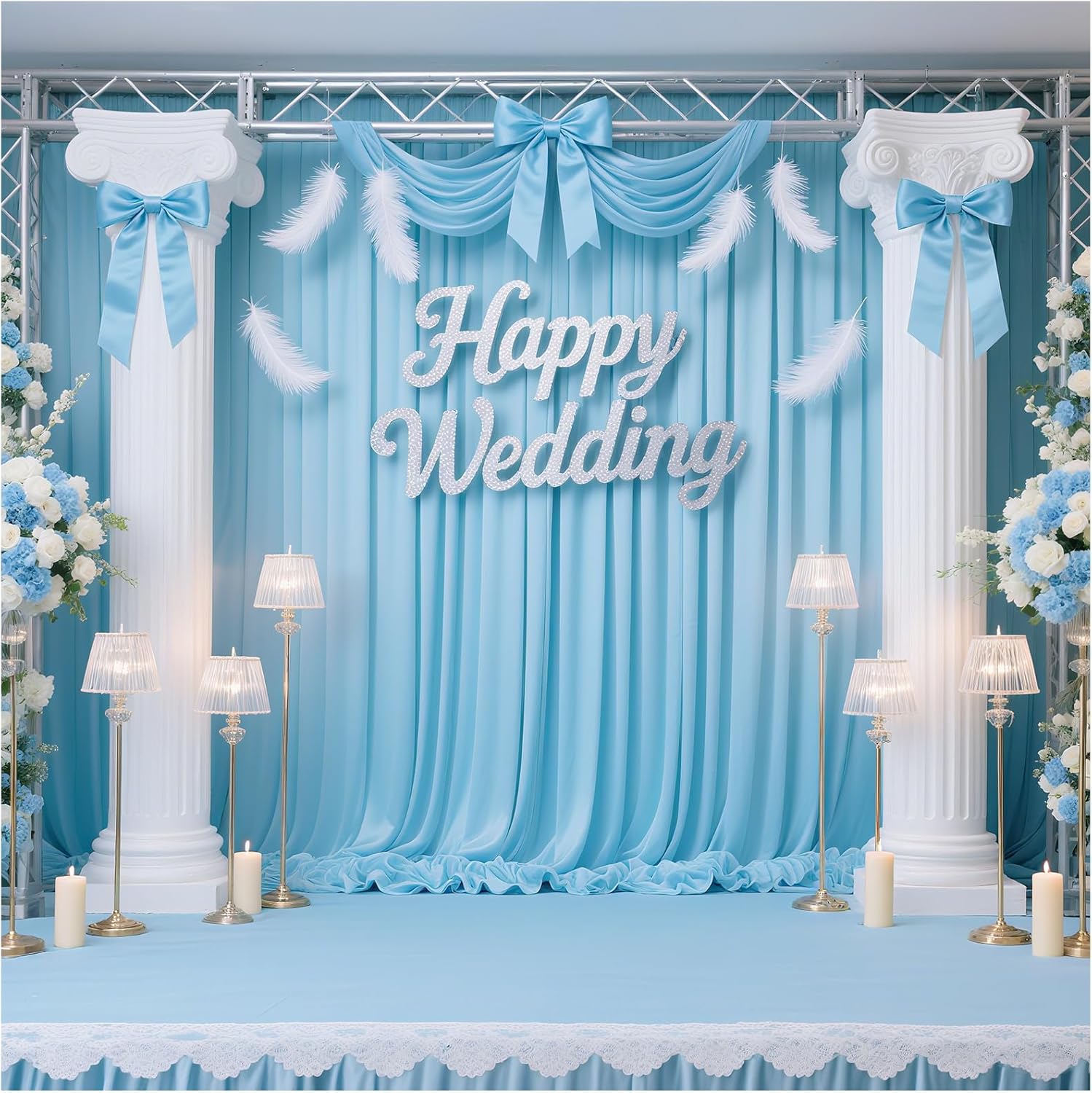 Baby Shower Backdrop Curtains 10x10ft: Baby Blue Backdrop Drapes - Polyester Photo Background Wedding Party Decorations