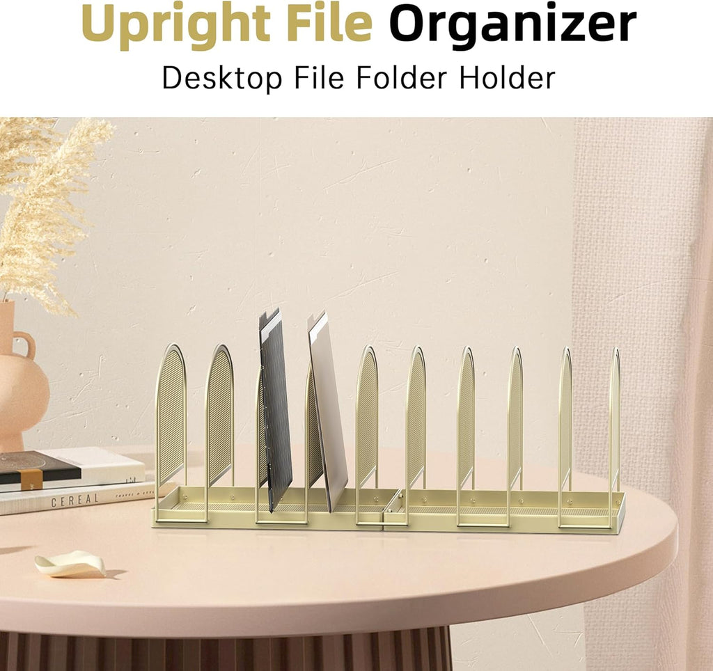SUPEASY File Organizer 9-Section Mesh Desk Organizer, Upright File Organizer Desktop Organizer File Sorter, File Folder Holder for Office Supplies, Golden Yellow