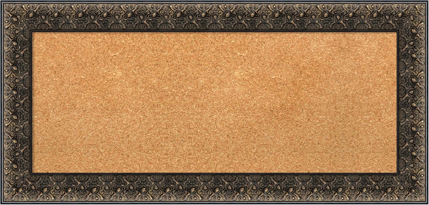 Amanti Art Natural Cork Board for Wall, 17x35 Vision Board with Black Wood Frame, Medium Corkboard Office Decor for Home Organization, Traditional Corkboard Pinboard to Display Items for Home