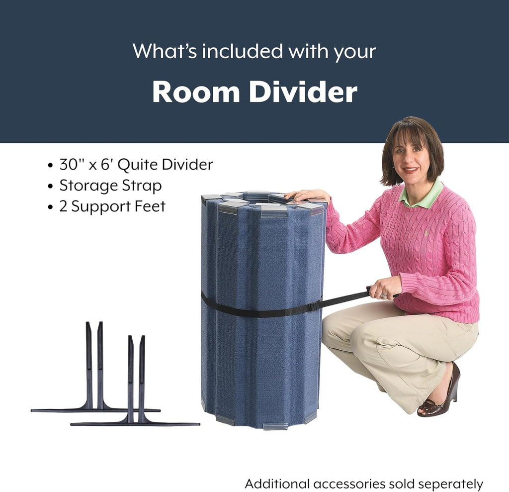 Children’s Factory 30" x 6' Quiet Divider With Sound Dampening Panels, Freestanding Room Divider Wall, Slate Blue