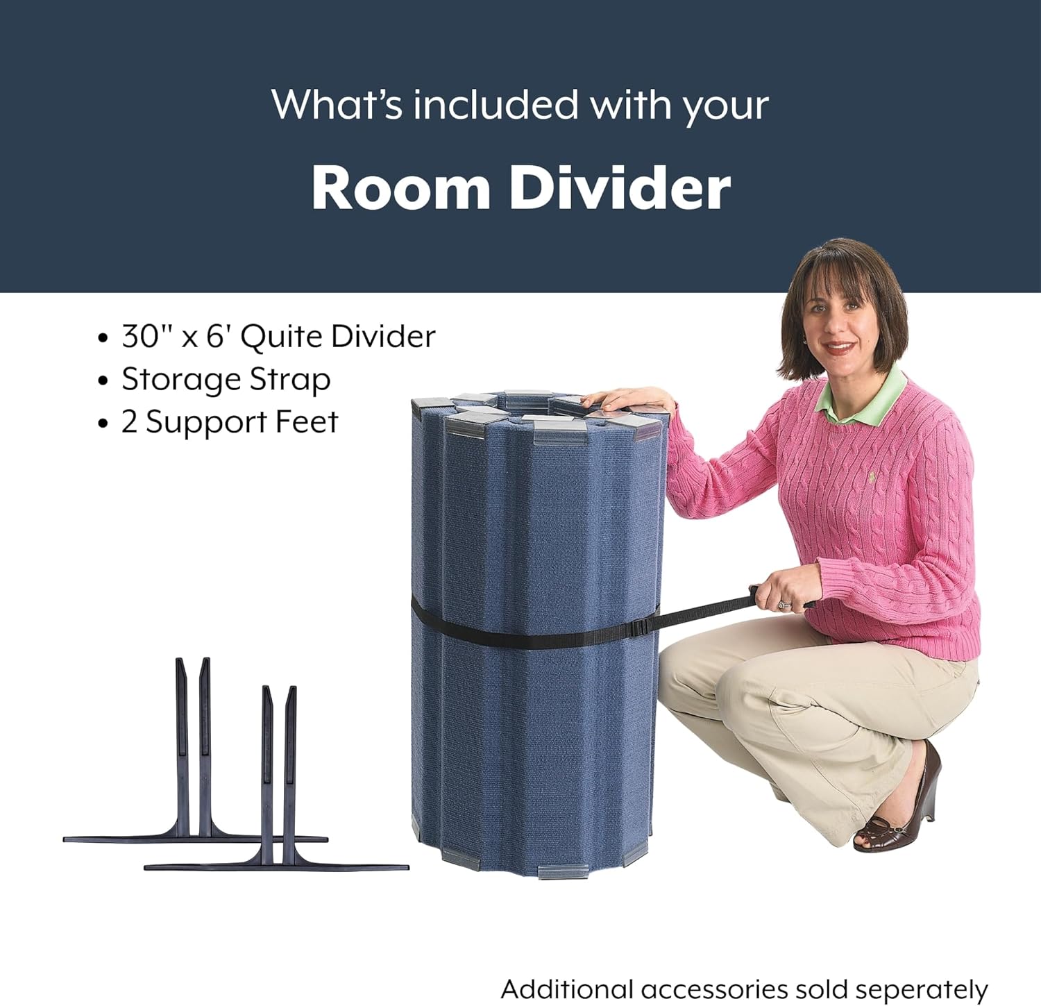 Children’s Factory 30" x 6' Quiet Divider With Sound Dampening Panels, Freestanding Room Divider Wall, Slate Blue