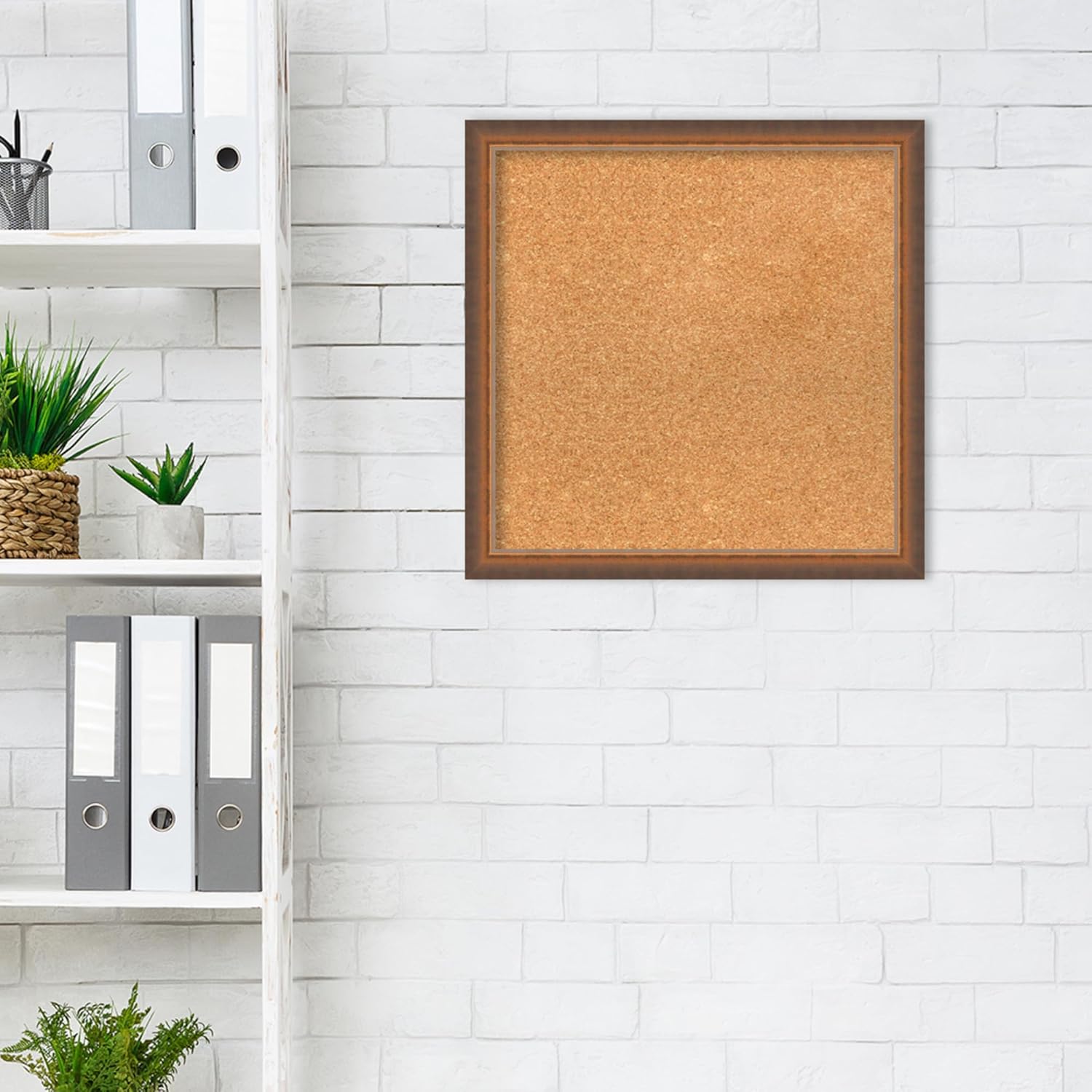 Amanti Art Natural Cork Board for Wall, 20x20 Vision Board with Bronze Frame, Small Corkboard Office Decor for Home Organization, Modern Corkboard Pinboard to Display Items for Home Organization in