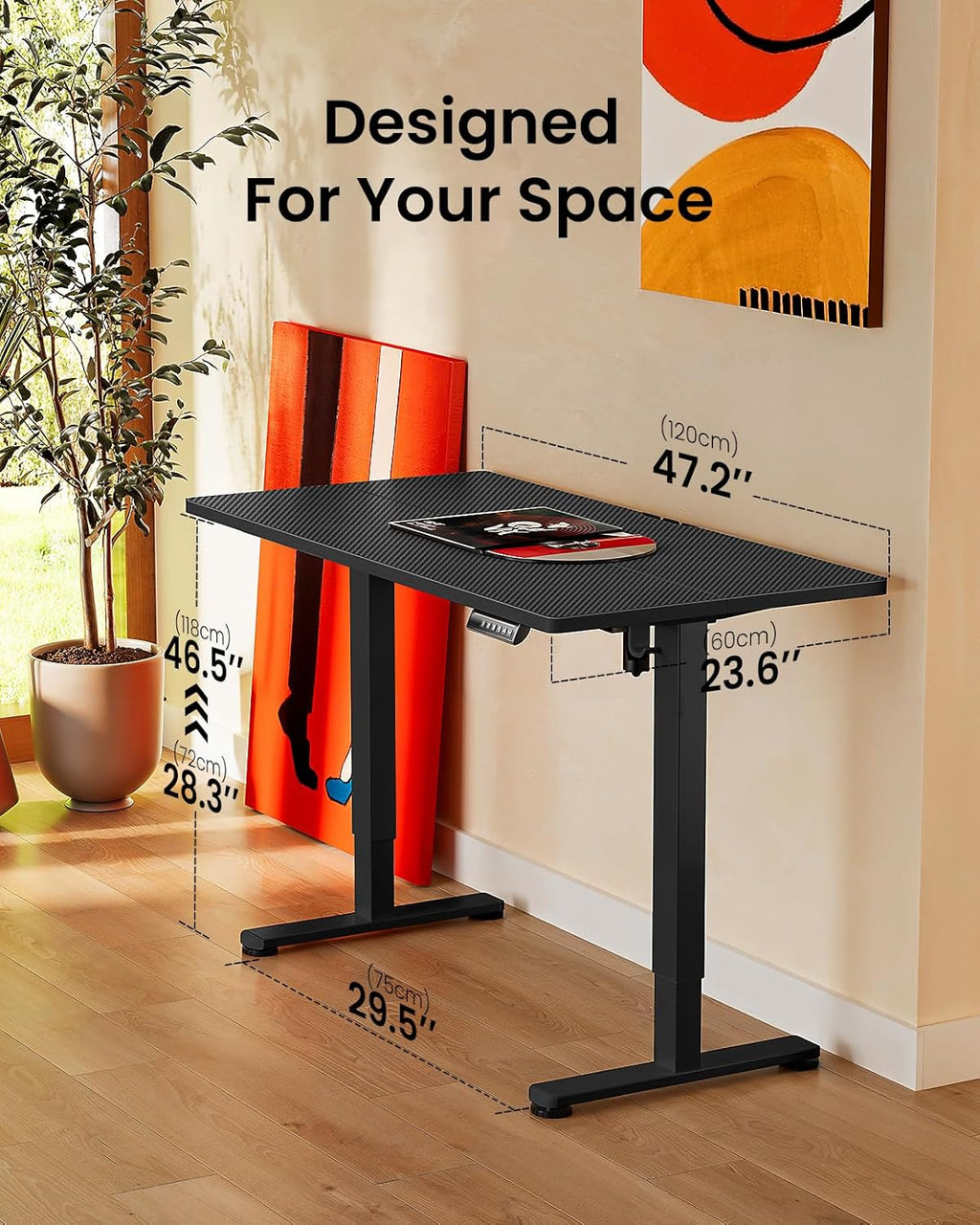 ErGear Height Adjustable Electric Standing Desk, 47.2 x 23.6 Inches Sit Stand up Desk, Memory Computer Home Office Desk with Two-Piece Desktop (Carbon Fiber Black)