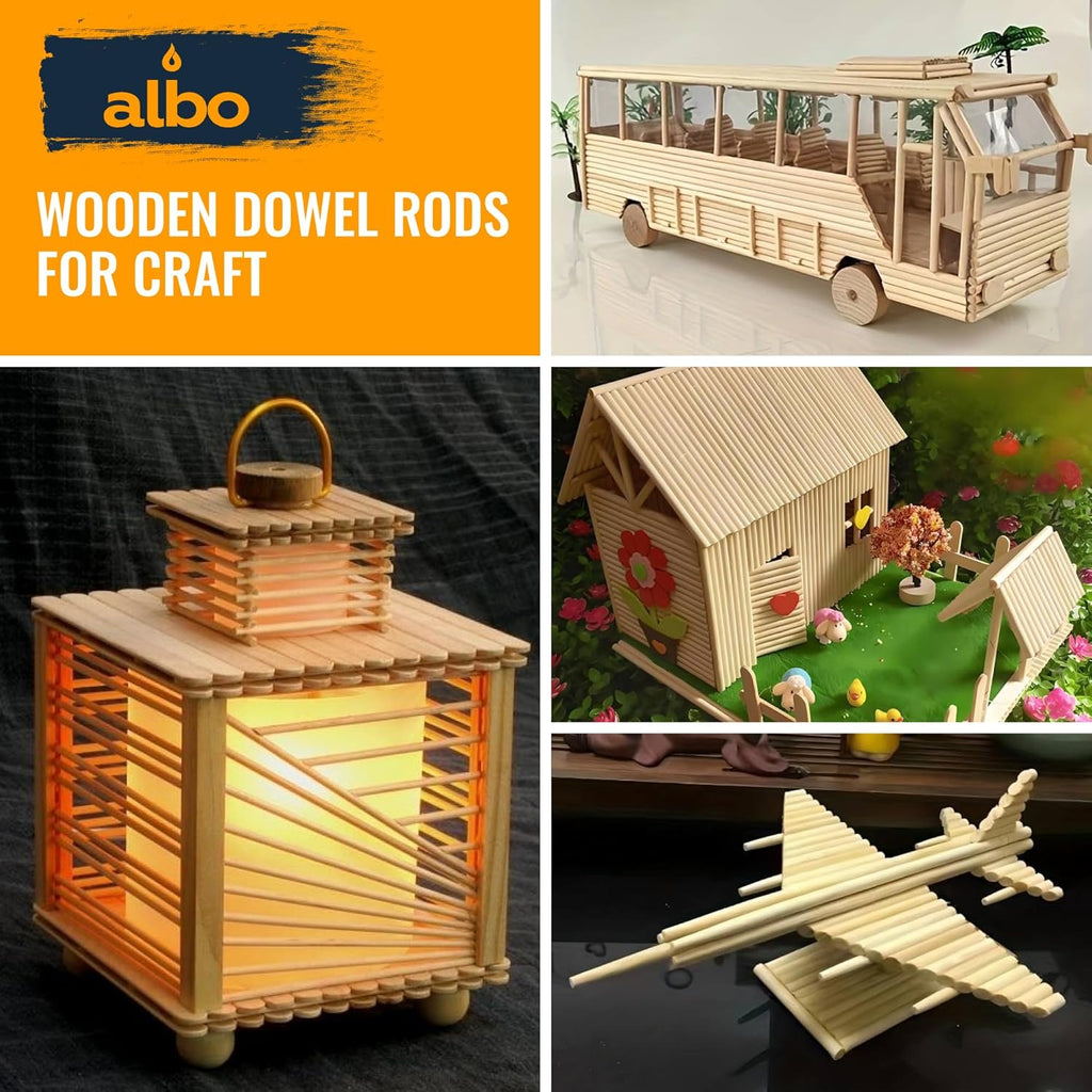 ALBO Wooden Dowel Rods 25 PCS 3/8" x 12" Inch Round Wood Sticks for Crafts, DIY Projects and Macrame Hardwood Assorted Bouquet Sticks Cake Dowels for Tiered Cakes