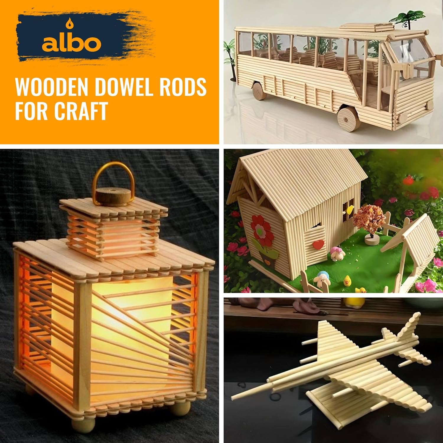 ALBO Wooden Dowel Rods 25 PCS 3/8" x 12" Inch Round Wood Sticks for Crafts, DIY Projects and Macrame Hardwood Assorted Bouquet Sticks Cake Dowels for Tiered Cakes