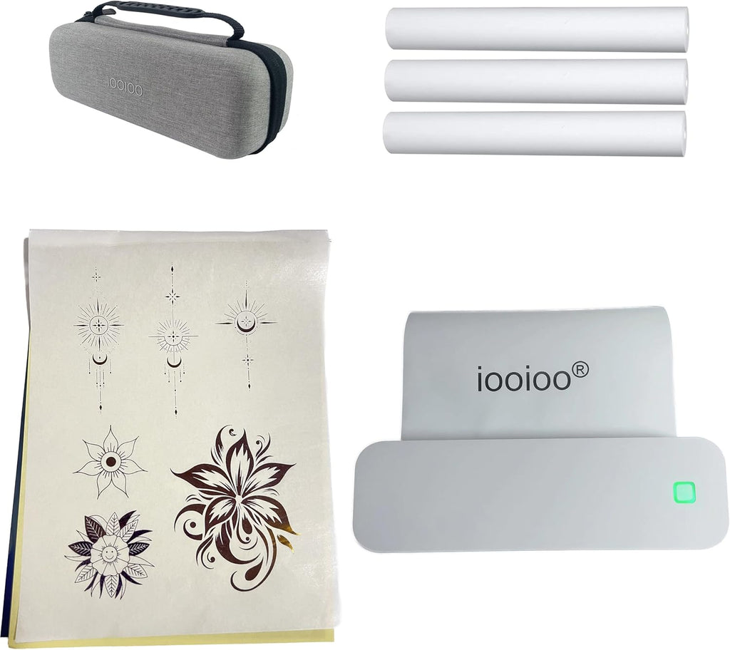 IOOIOO D210 Portable Printer, Wireless Inkless Bluetooth Thermal Printer for Tattoo Stencil Transfer Paper, for 8.5 x 11 Letter, A4 Rolled & Folded Thermal Paper (White, with Carrying Case)