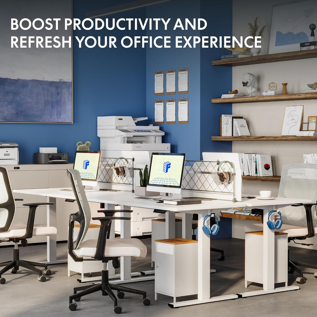 FLEXISPOT One-Piece Electric Standing Desk, 55 x 28 Inches Adjustable Desk with Seamless Desktop, Memory Controller Height Adjustment (White Frame + White Desktop, 2 Packages)