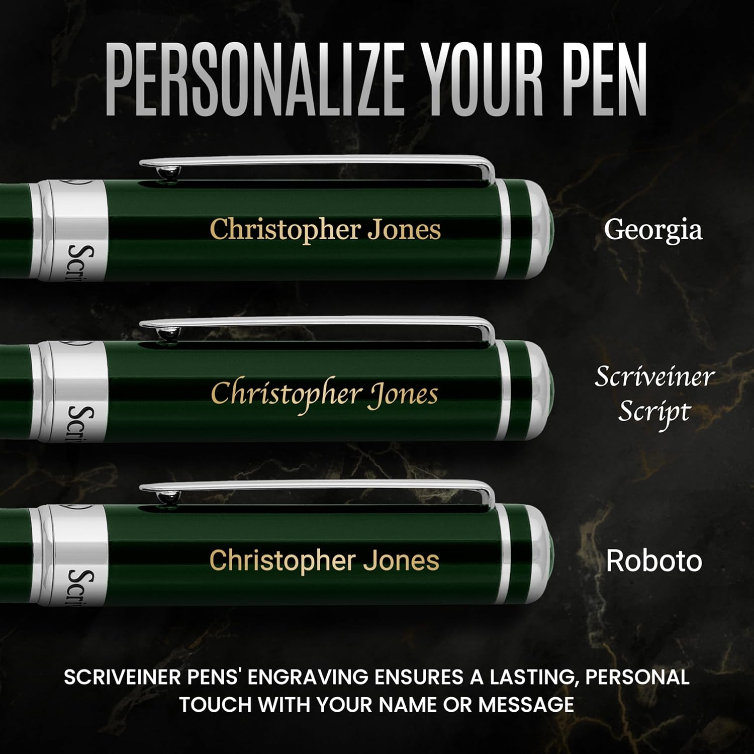 Scriveiner Personalized British Racing Green Pen - Stunning Green Lacquer Luxury Pen with Chrome Finish, Schmidt Ink Refill, Best Engraved Ball Point Gift Set for Men & Women, Custom Name Engraving