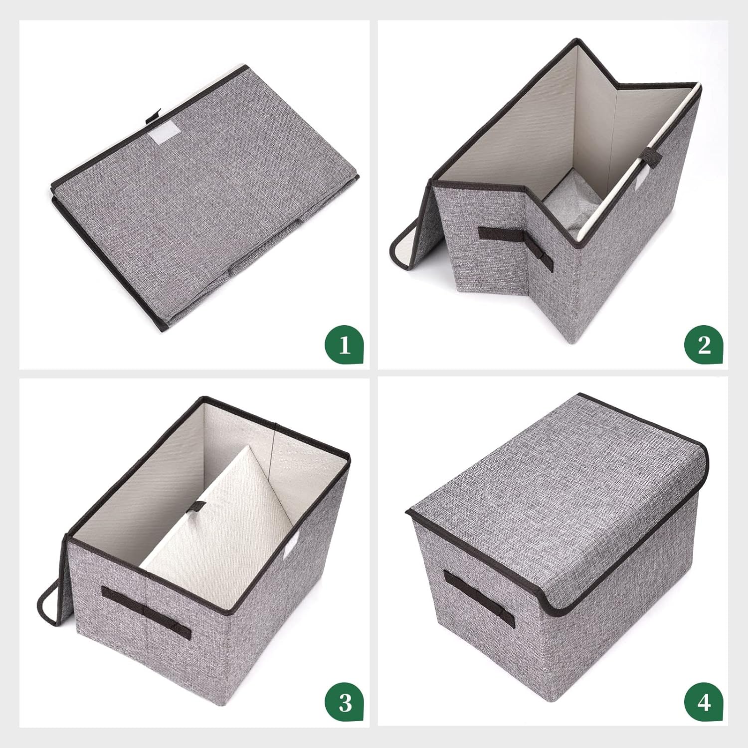 Large 42 Quarts Fabric Storage Bins with Lids [2-Pack] Linen Collapsible Foldable Storage Cubes, Closet Organizer Containers boxes with Handles for Home Office (16.7 x 12 x 12, Gray)