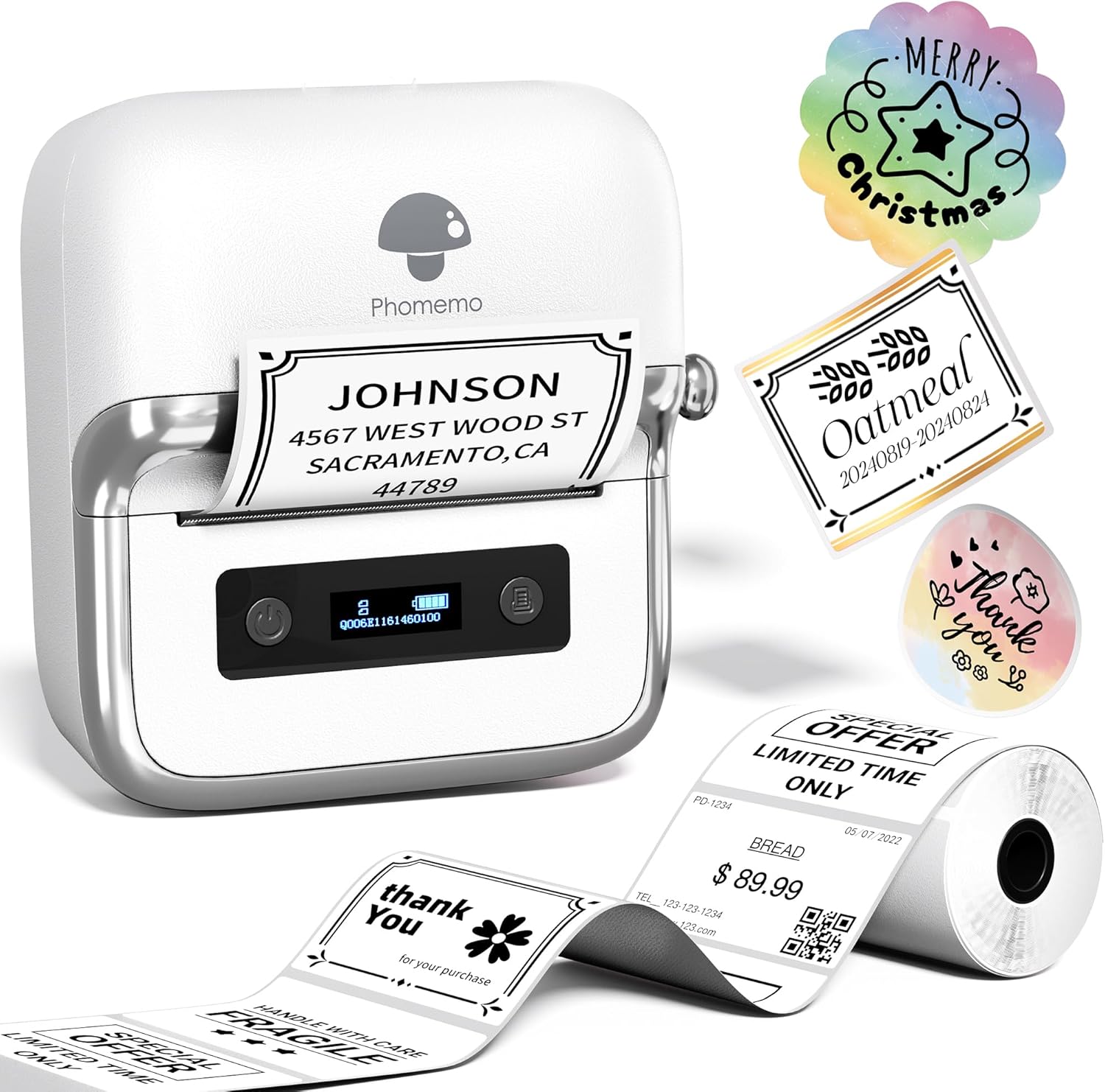 Phomemo M250 Label Maker Machine with Tape, 3 Inch Thermal Label Maker, 2025 Upgrade Portable Barcode Printer for Business, Home, Logo Label, Sticker Printer for Phones & PC, with 1 Roll Label