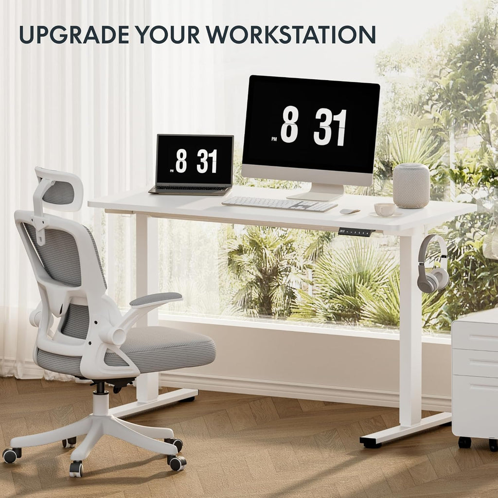 FLEXISPOT Height Adjustable Standing Desk Frame with Memory Controller, Electric Sit Stand Desk Base for Home and Office (White Frame Only)