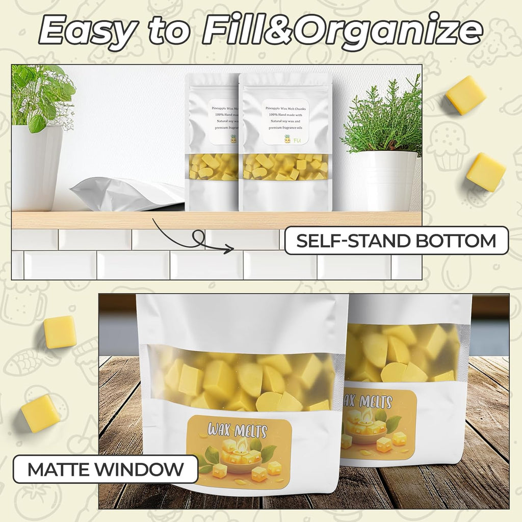 Funfery 100 Pcs Smell Proof Packaging Bags,Mylar Clear Bags for Food Storage,Sealable Bag for Packaging,Stand Up Pouches with Window,ReSealable Bag for Small Business,Cookies,Candy(White,4.7x7.9in)