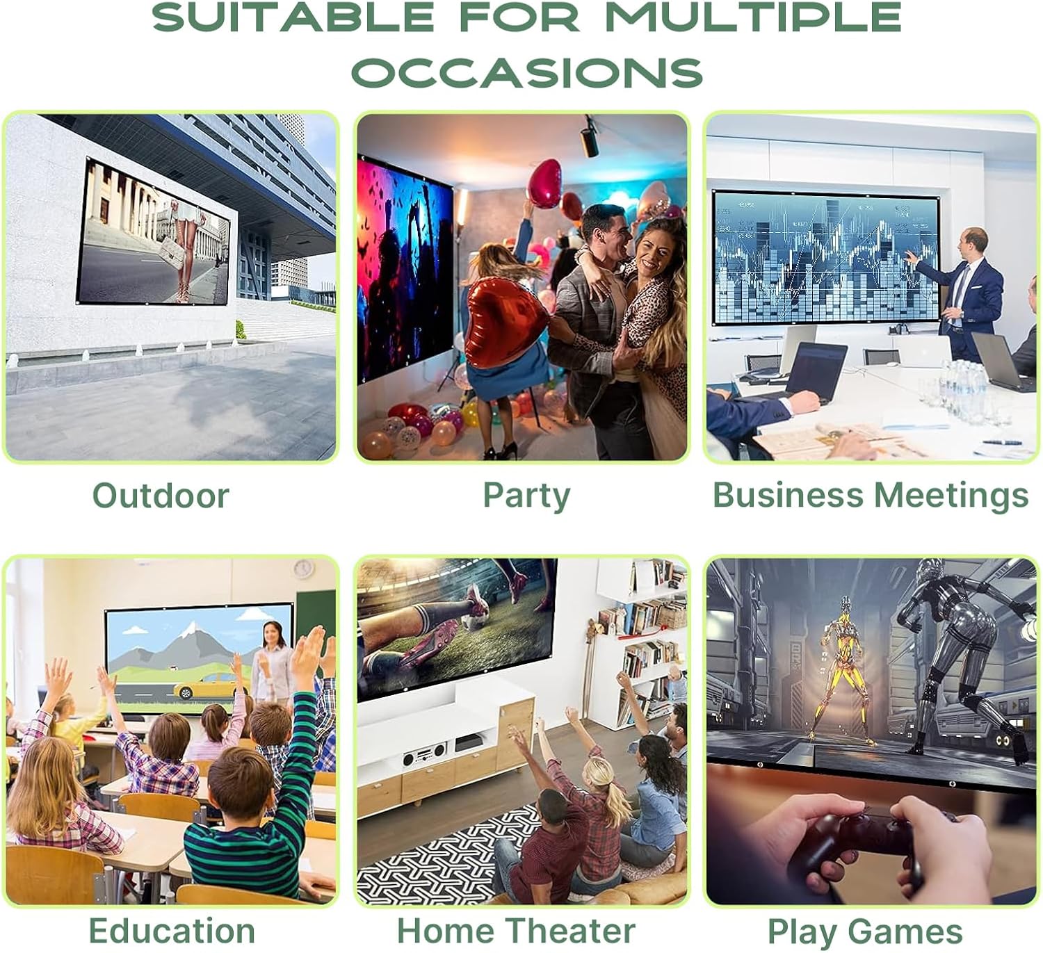 AAJK 80 inch Projector Screen, Washable Projector Screen 16:9 Foldable Anti-Crease Portable Projector Movies Screen for Home Theater Outdoor Indoor Support Double Sided Projection