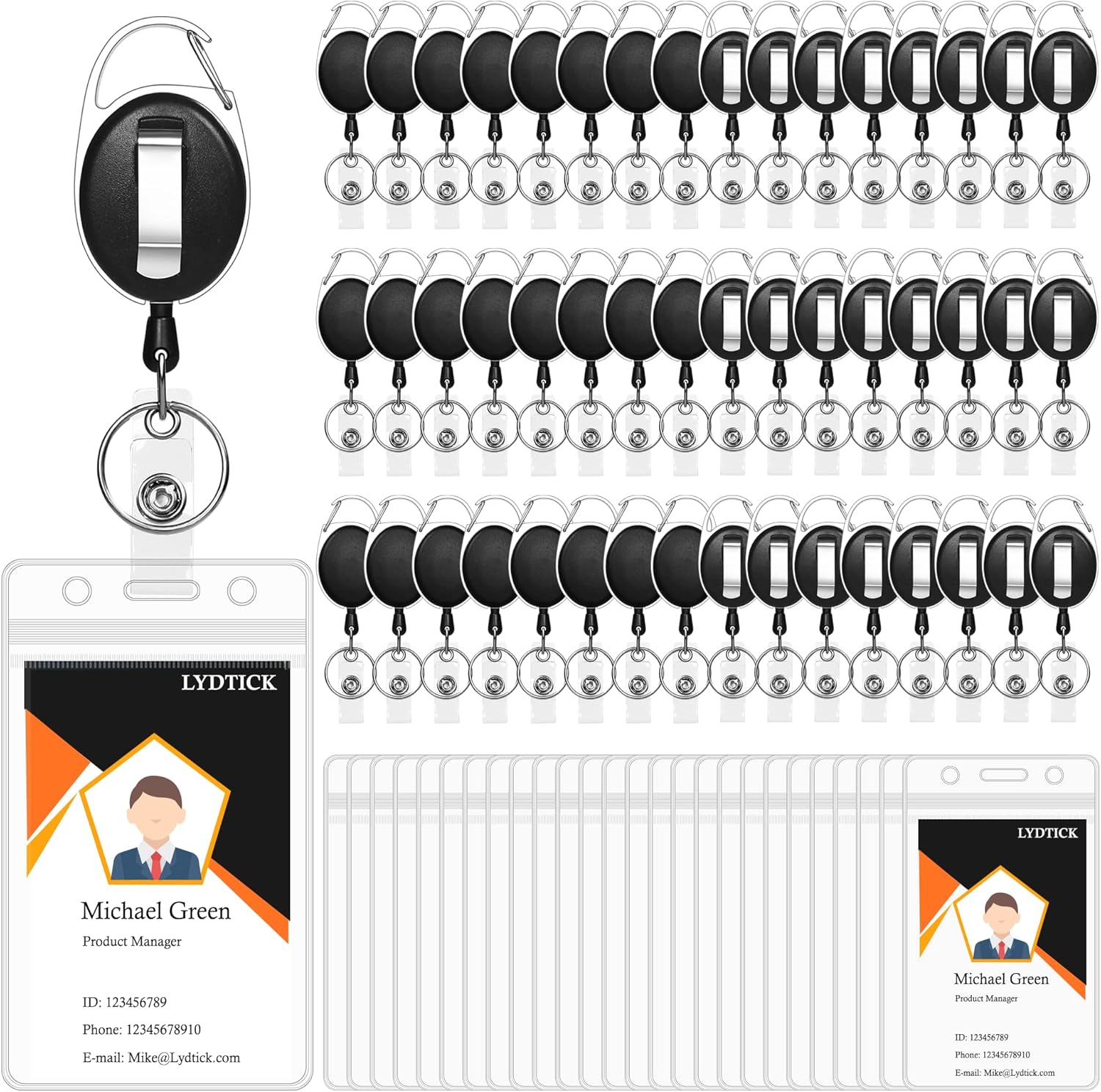 100 Pcs Retractable Badge Reels & ID Badge Holder, Heavy Duty Badge Holder Clips Bulk ID Card Key Holders with Ring for Nurse Office Work Employee School Supplies