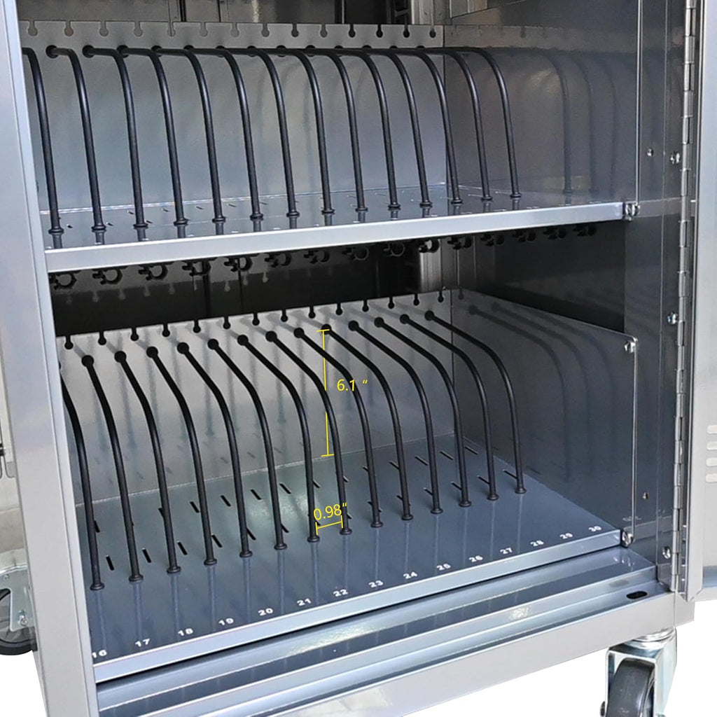 36 Device Charging Cart, Laptop and Tablet Storage Cart, Holds Up to 16.3" with Cord Management, Front and Rear Door Locks, Classroom or Office Charging Cabinet.Silver with 4 Position Power Strip