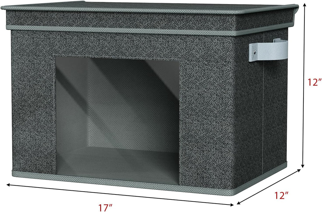 Univivi Foldable Fabric Storage Boxes Large Storage Bins with Lids [4-Pack] Collapsible Storage Cubes Organizer Containers Organization Baskets for Home, Bedroom, Closet (Black, 17”x 12” x 12”)