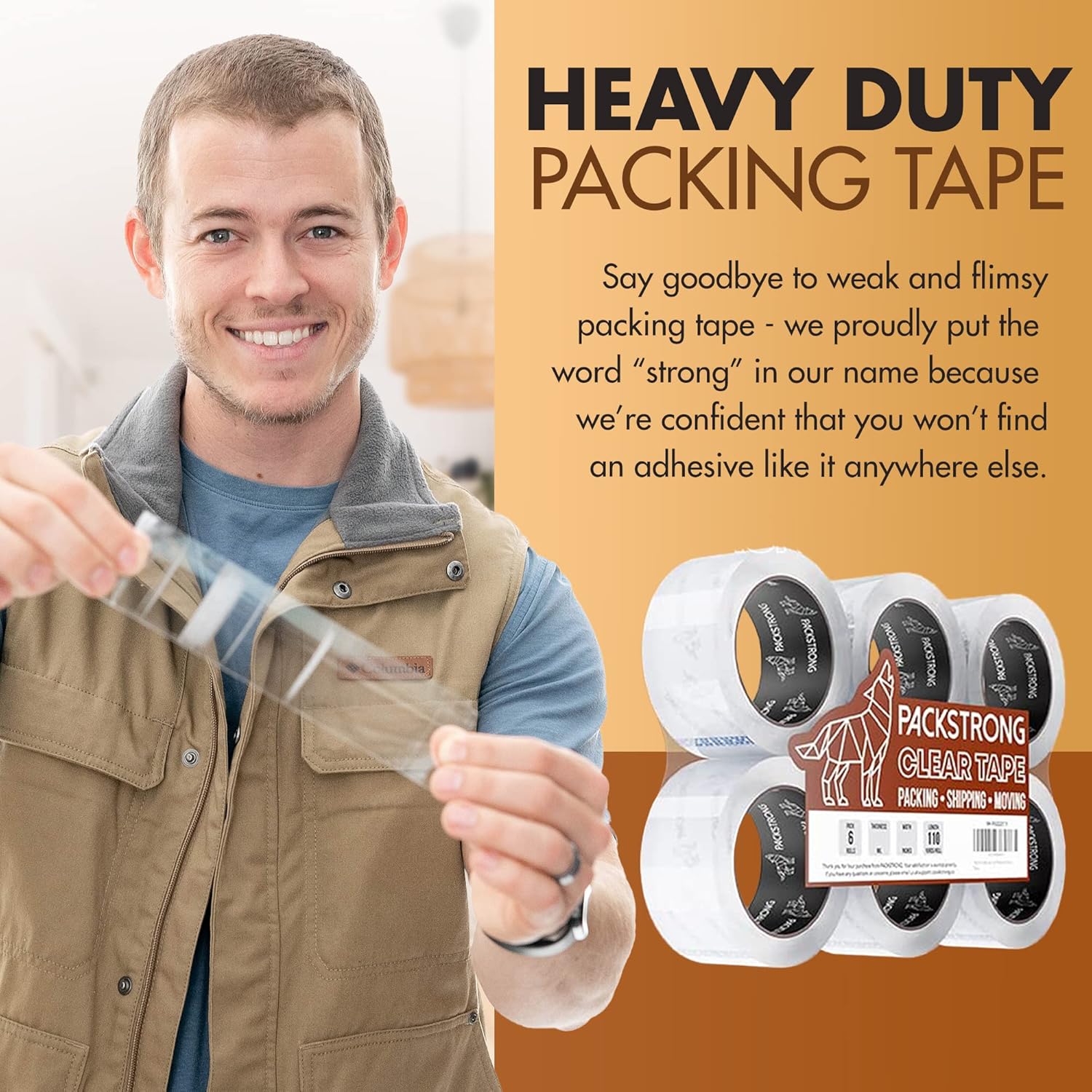 Packstrong Industrial Grade Clear Packing Tape 12 Rolls - 110 Yards per Roll - 2" Wide x 2 mil Thick, Acrylic Adhesive Tape for Box Office Moving Packaging Shipping