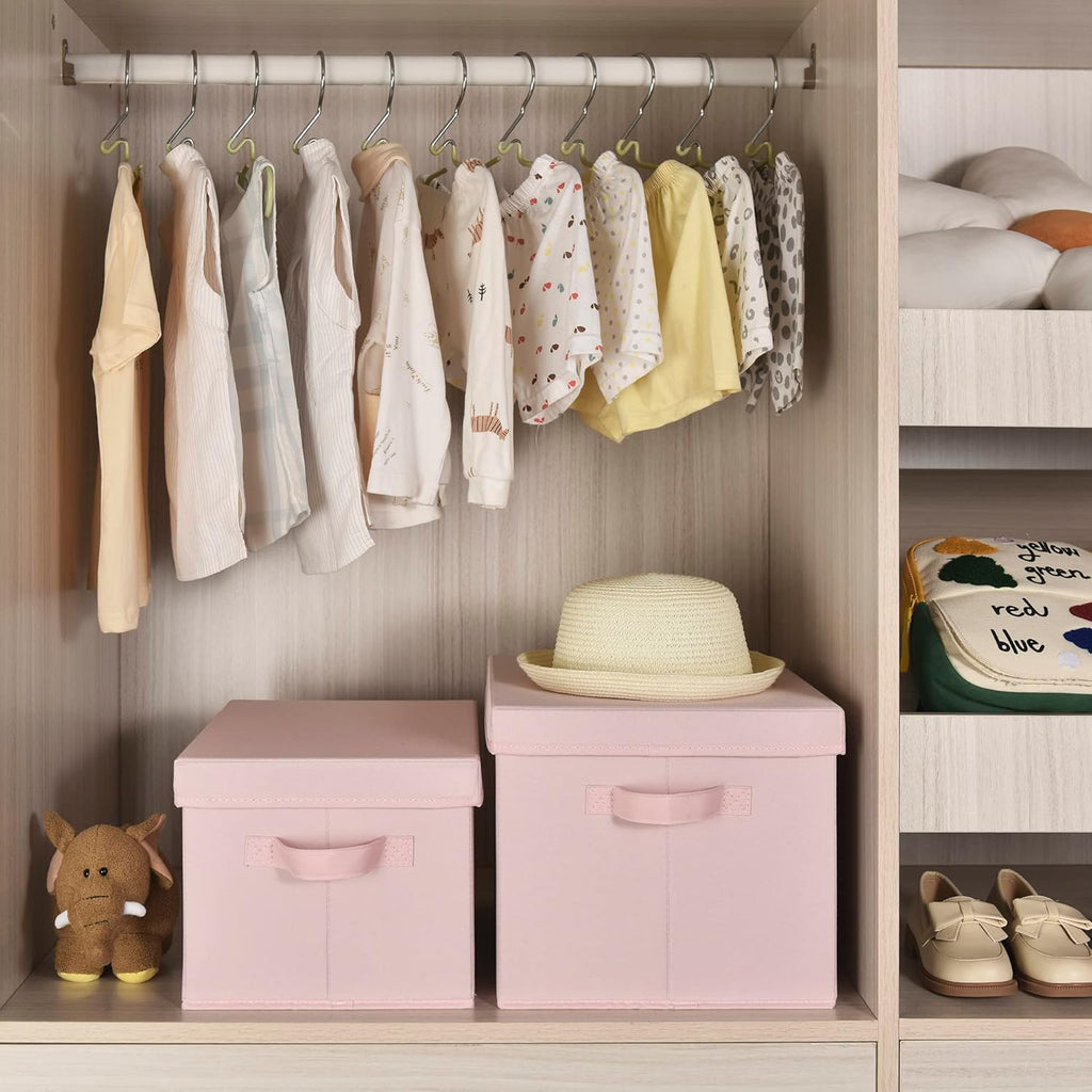 GRANNY SAYS Storage Bins Fabric, Large Storage Bins with Lids, Collapsible Storage Box Closet Shelf, Decorative Storage Baskets for Organizing Bedroom Dorm Nursery, Pink, 3-Pack