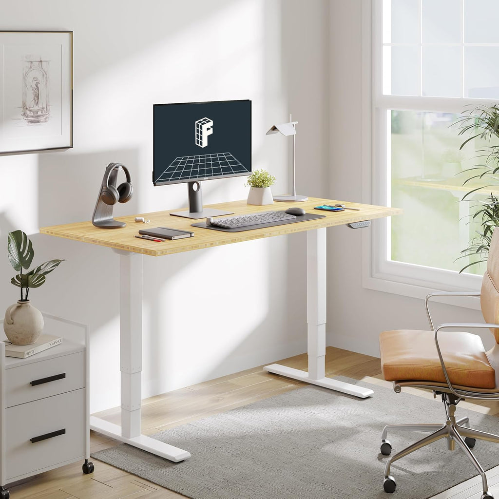 FLEXISPOT E6 MAX Bamboo Dual Motor 3 Stages Standing Desk 72x30 Inch Whole-Piece Board Electric Height Adjustable Stand Up Desk 150KG Load Capacity(White Frame + Bamboo Desktop)