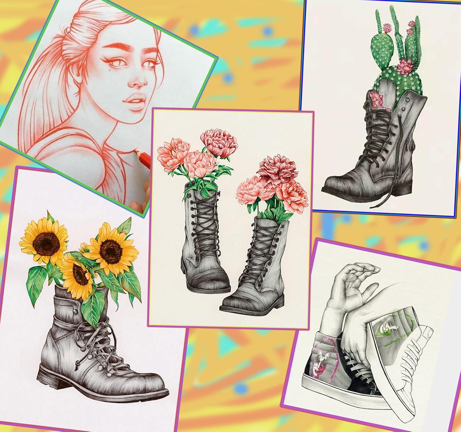 Sketching Drawing Art Pencil Kit-50 Piece Set with 24 Color Pencils for Adult Kid Coloring Books, 14 Graphite 3 Charcoal Erasers Etc., Artist Supplies Ideal for Adult, Kid,Student, Beginner