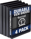 Samsill Durable 1 Inch Binder, Made in the USA, Round Ring Customizable Clear View Binder, Black, 4 Pack (MP48430)