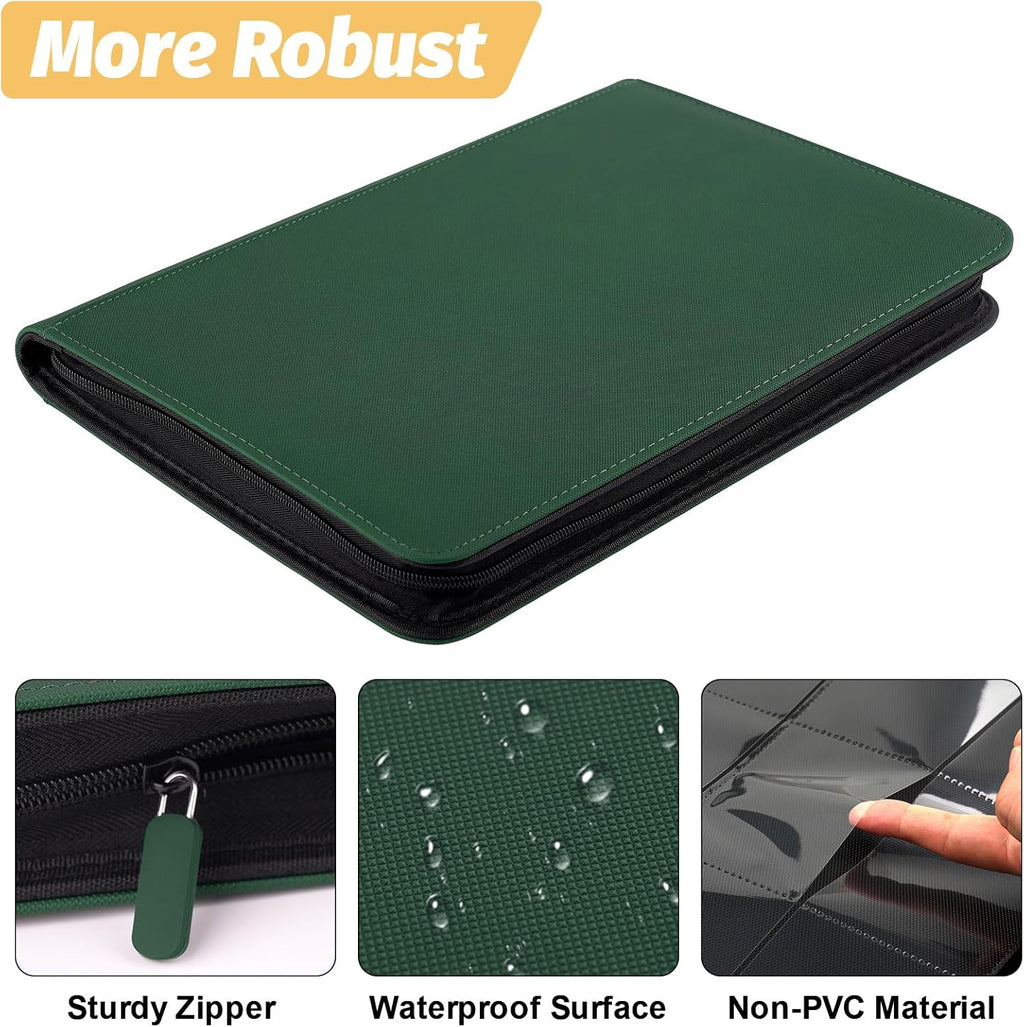 Trading Card Binder 9 Pocket, GERMUN PU Cover Card Binder for 360 Cards, Premium Trading Card Holder Folders, Double Sided Pocket Card Album for MTG, TCG (DARKGREEN)