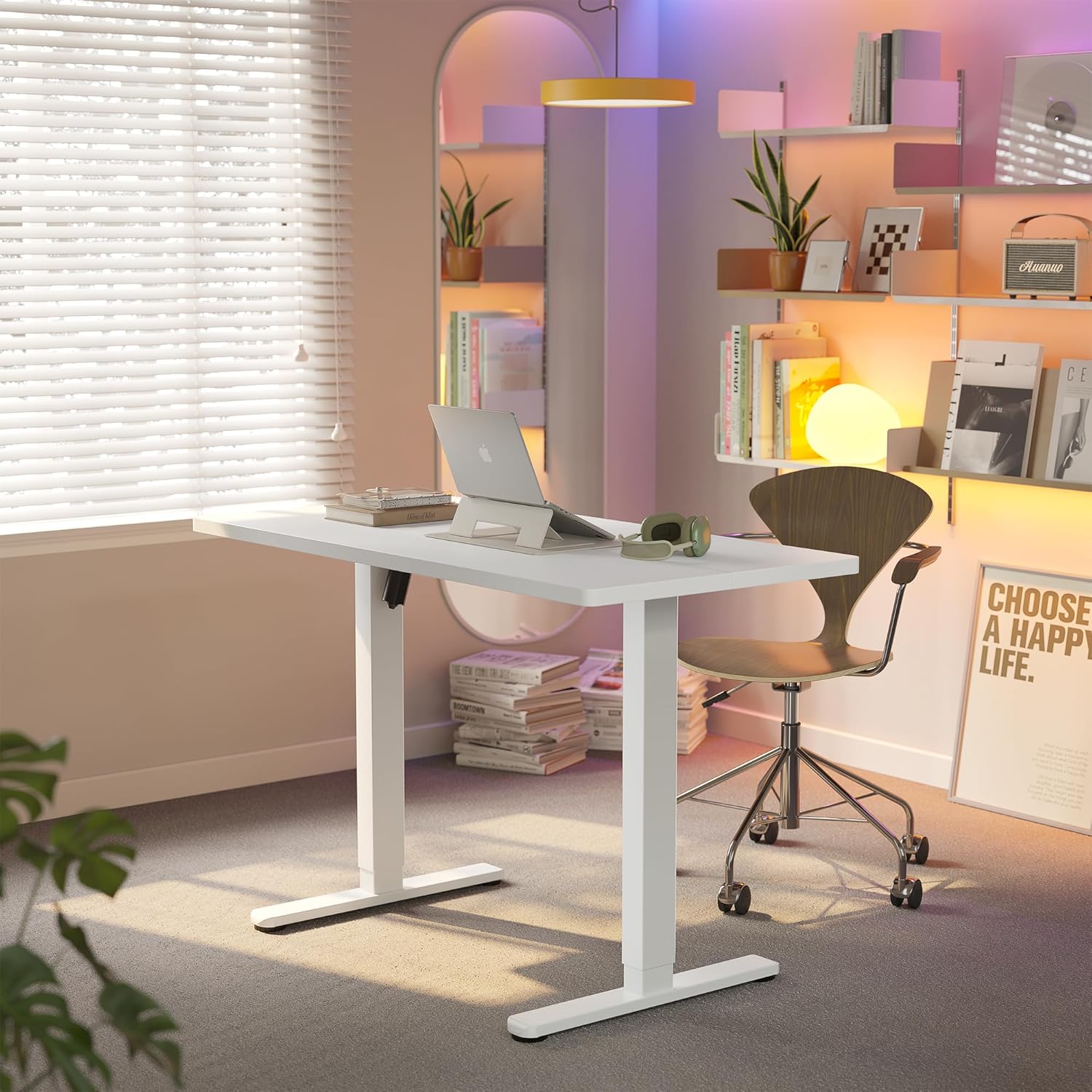 HUANUO 43 x 24 inch Electric Standing Desk Adjustable Height, 4 Memory Height Settings, Sit Stand Up Desk for Home Office & Computer Workstation, White