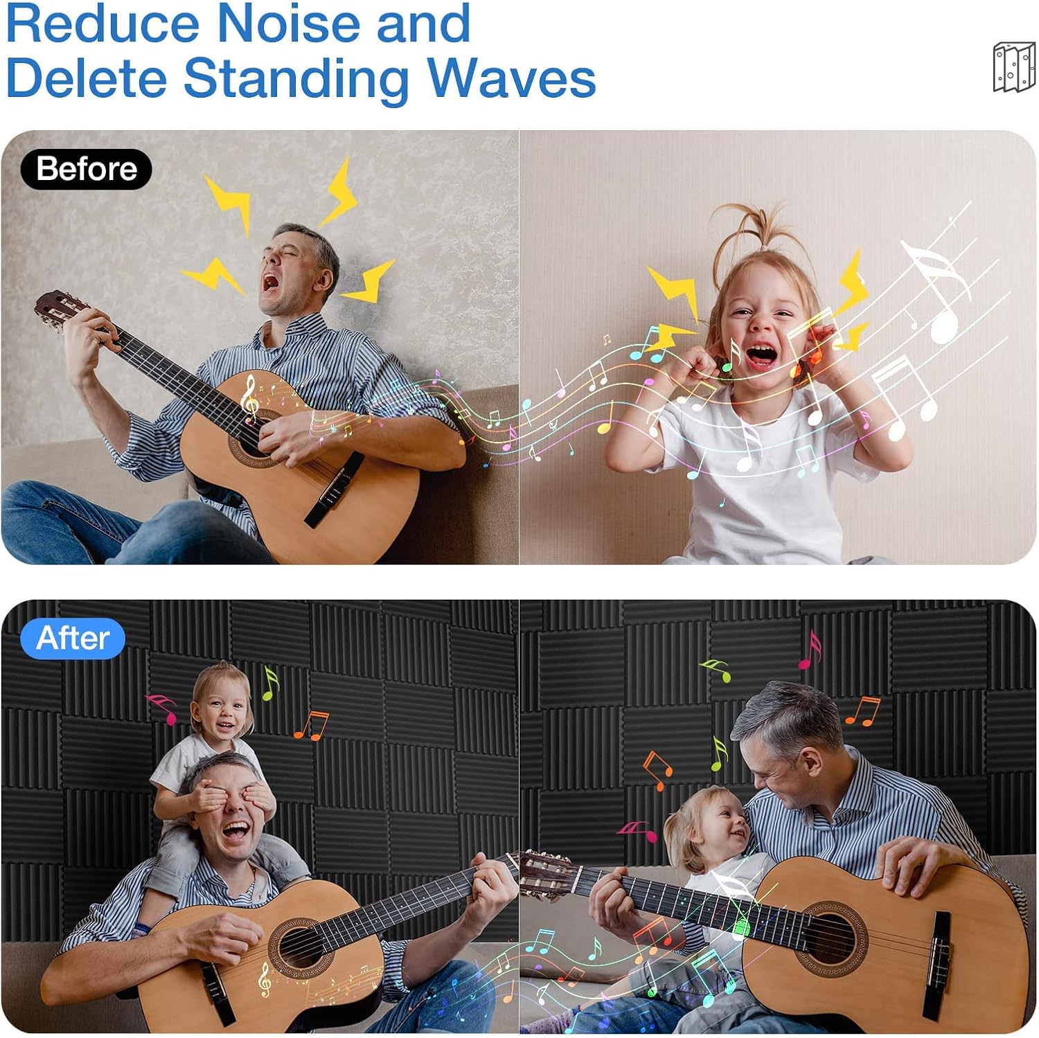 12 Pack Acoustic Panels Self-Adhesive, 1" X 12" X 12" Quick-Recovery Sound Proof Foam Panels, Acoustic Foam Wedges High Density, Soundproof Wall Panels for Home,Studio,Gaming -Black