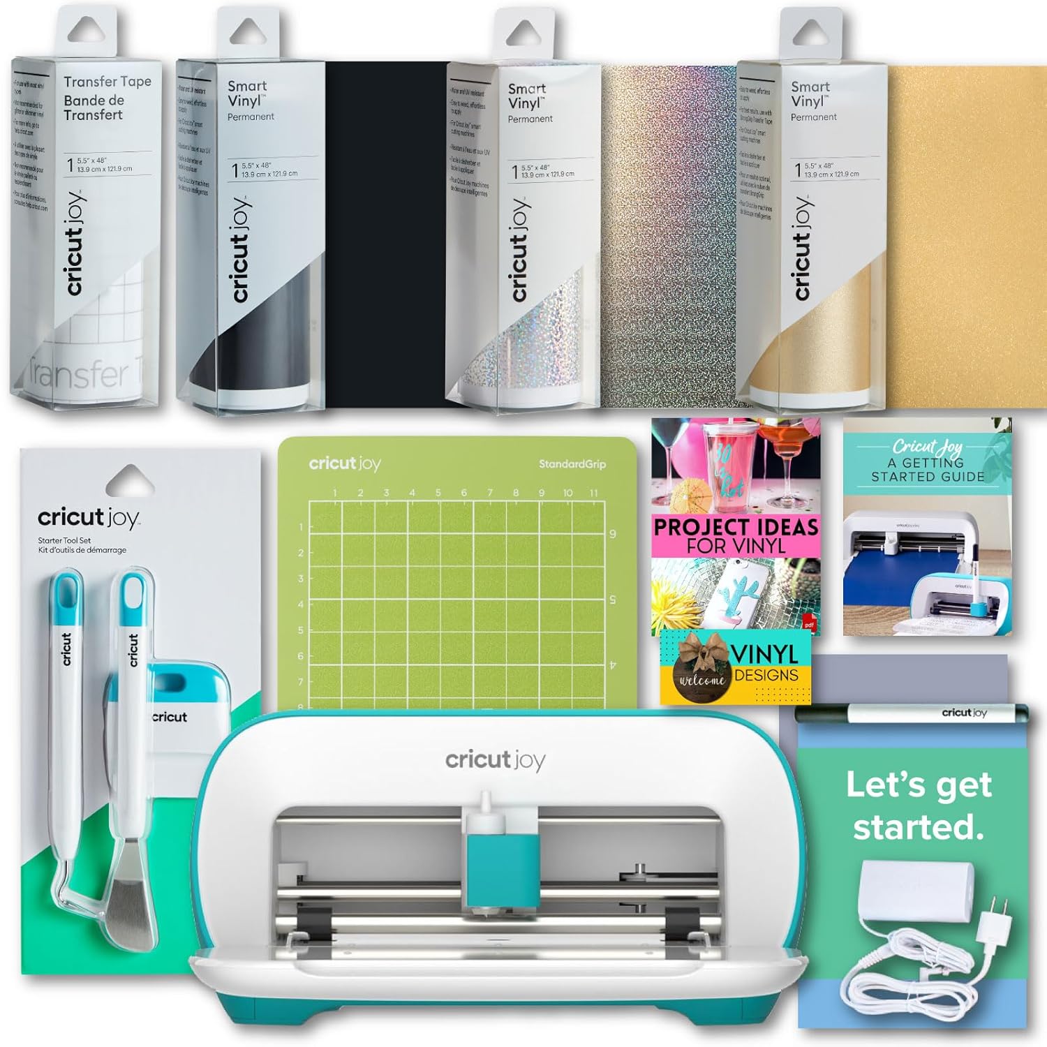 Cricut Joy Machine with Smart Vinyl Rolls, Standard Grip Cutting Mat and Joy Tool Set Bundle - Starter Kit for Stickers and Decals, Cutting Machine Set for DIY Cards, Home Decor and Craft Projects