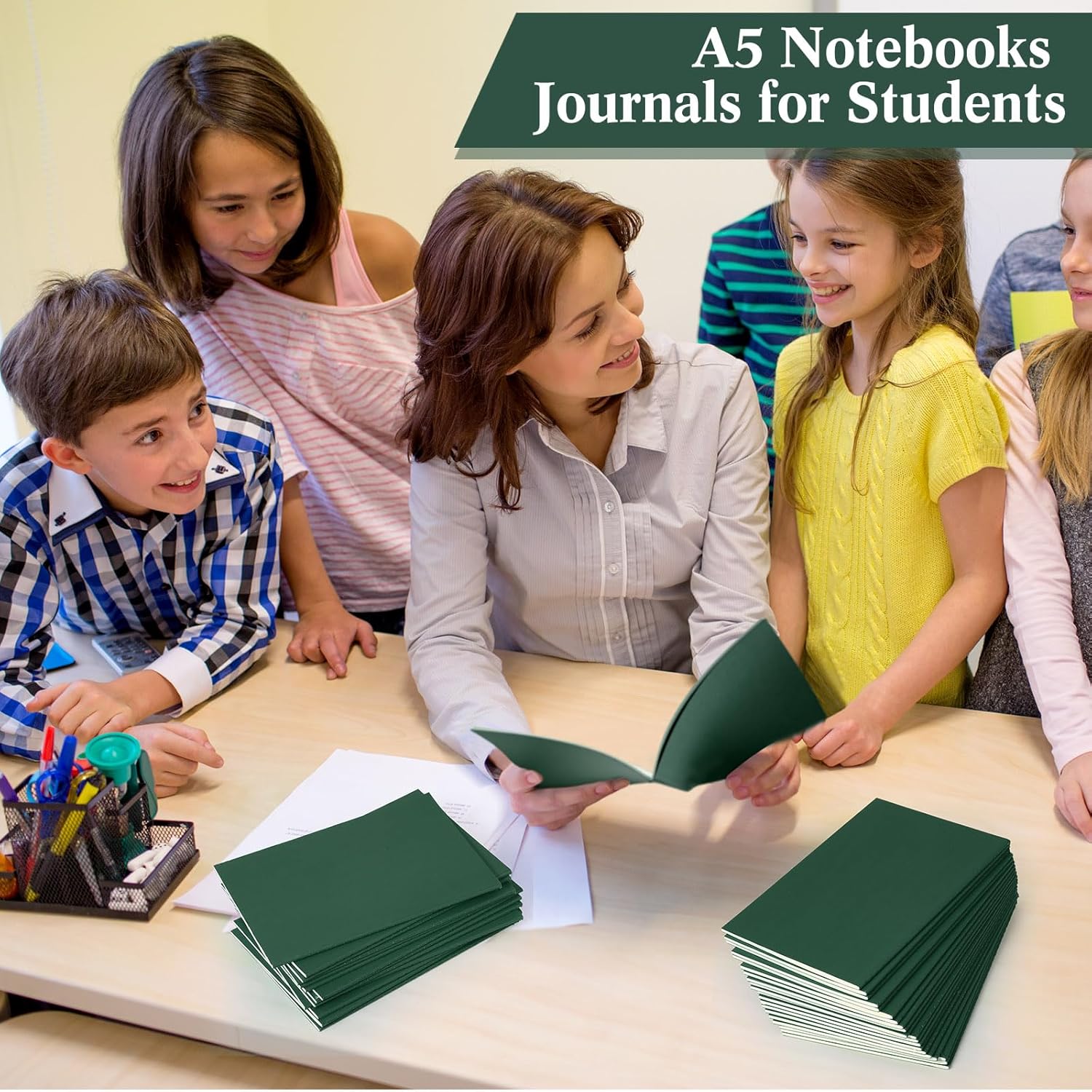 100 Pcs Kraft Notebook Journals 5.5 Inch x 8.3 Inch A5 Softcover Notebooks Bulk for Writing Sketch Office Notepad with 60 Pages 30 Sheets (Green,Lined)
